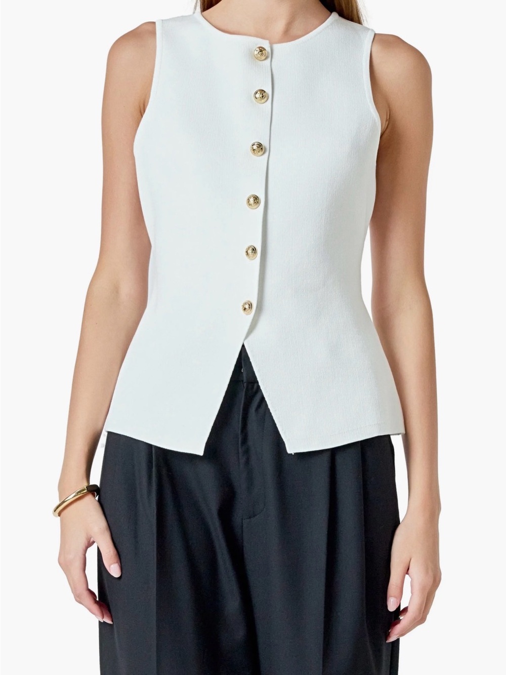 Endless Rose Knit Cream Sleeveless White Gold Buttons Dressy Vest NEW Nordstrom